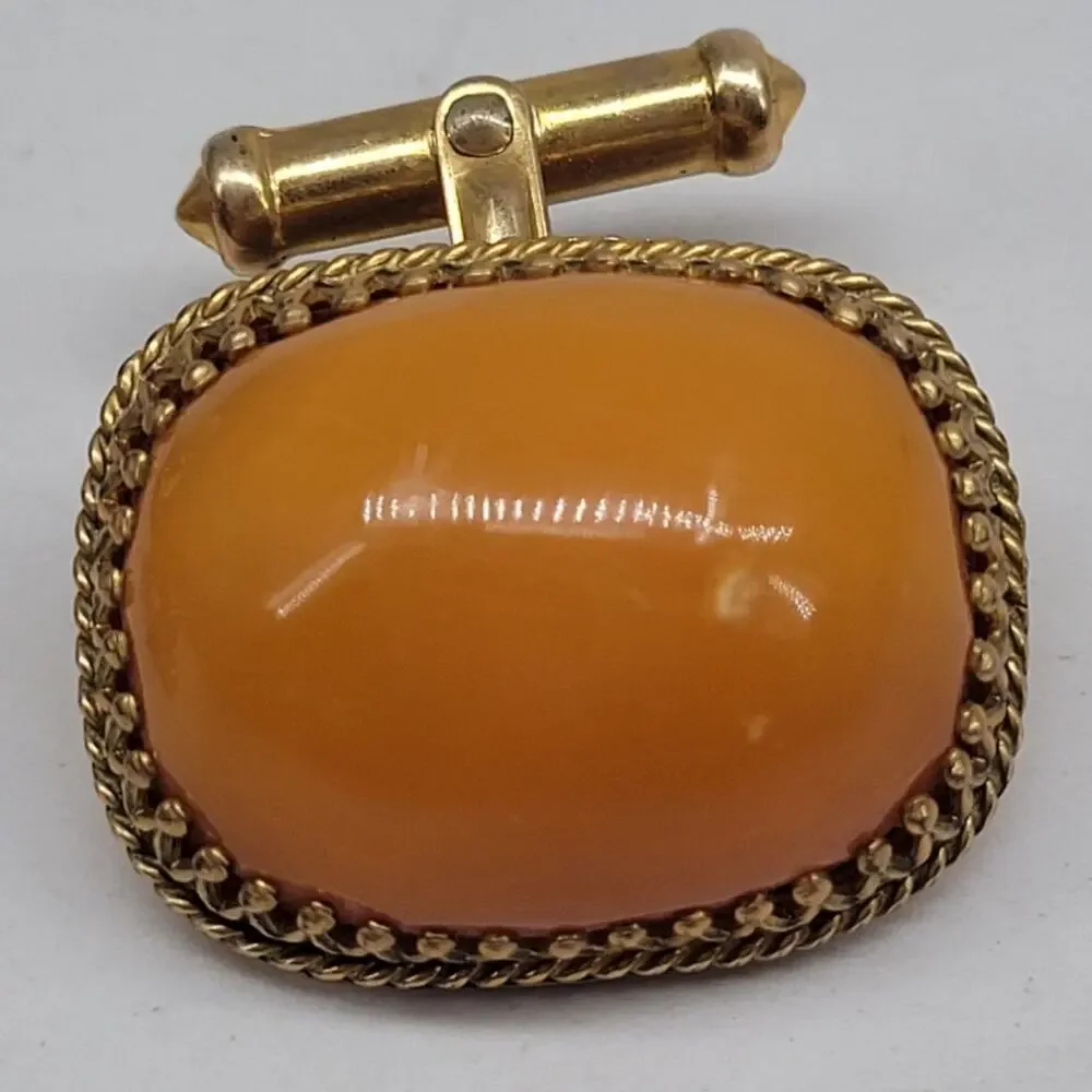 Vintage 12K Gold Filled Butterscotch Amber Cufflinks Tie Tack Set Preppy